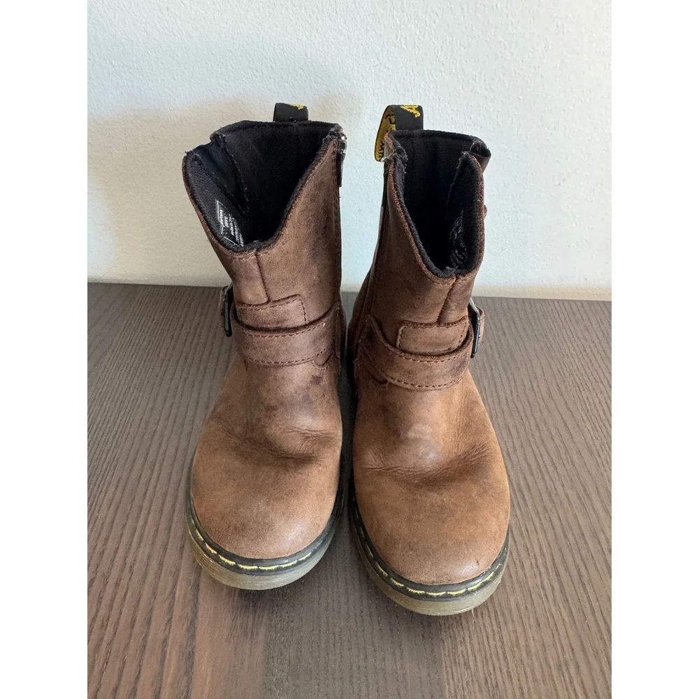 Dr. Martens Jiffy Biker Boots Boys Size 10 Brown Buckle Side Zip airwair